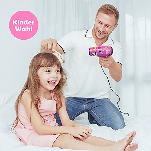 Deogra - Secador de pelo para niños, 1000 W, plegable, doble tensión, con difusor para rizos, portátil, color rosa