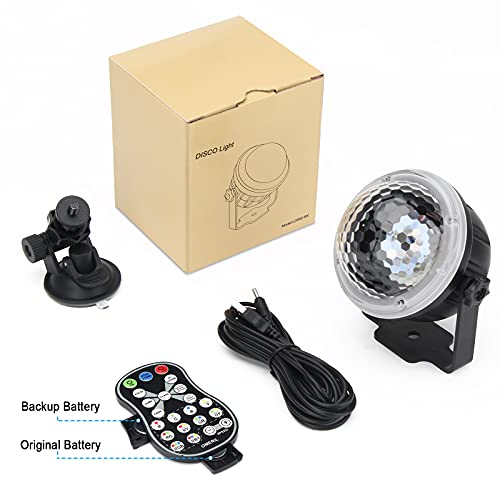 DeTake Luces Discoteca Bola de Discoteca Activadas por Música con 11 Colores RGBY, Patrón de Estrella, Control Remoto, Luz Discoteca USB Giratoria de 360° para Fiestas, Bar, Navidad, Cumpleaños, Boda