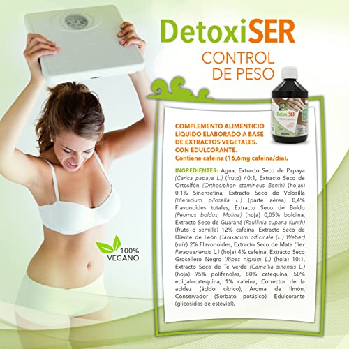 DETOX Detoxiser 5 en 1 | Potente Detox - Adelgazante - Purificante - Antioxidante - Digestivo - Diurético | Limpia colon e hígado | Elimina toxinas | 500 ml |100% vegano.