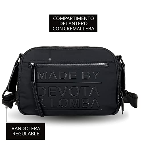 Devota y Lomba Bolso Bandolera para Mujer. Bolsos de Mujer Bandolera. Bolso Calidad. Cremallera. Pequeño Impermeable. Idea Regalo. Bolsos para Diario. 26 x 18 x 9 cm. Made 945 Color Negro