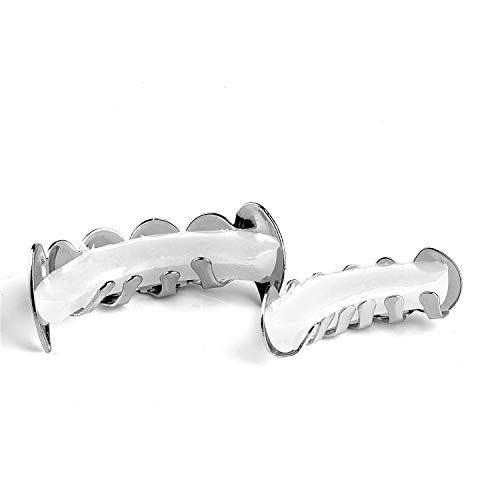 Diealles Shine Parrillas de Plata para los Dientes de la Cadera de Grills para la Parte Inferior Superior de la Boca, Parrillas Halloween Accesorios Colmillos para Cosplay de Vampiro