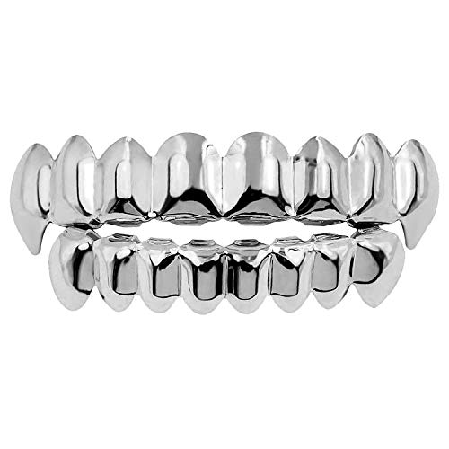 Diealles Shine Parrillas de Plata para los Dientes de la Cadera de Grills para la Parte Inferior Superior de la Boca, Parrillas Halloween Accesorios Colmillos para Cosplay de Vampiro