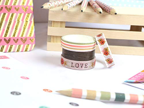 Dovecraft Washi - Caja de cinta adhesiva (20 diseños, 10 mm de ancho, 3 m, incluye caja de almacenamiento, para manualidades, papelería, diario, decoración del hogar, papel, multicolor, talla única