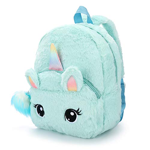 dressfan Mochila con diseño de Unicornio Mochilas Infantiles de Peluche para niños de 2 a 6 años con Colgante de Bola de Pelo