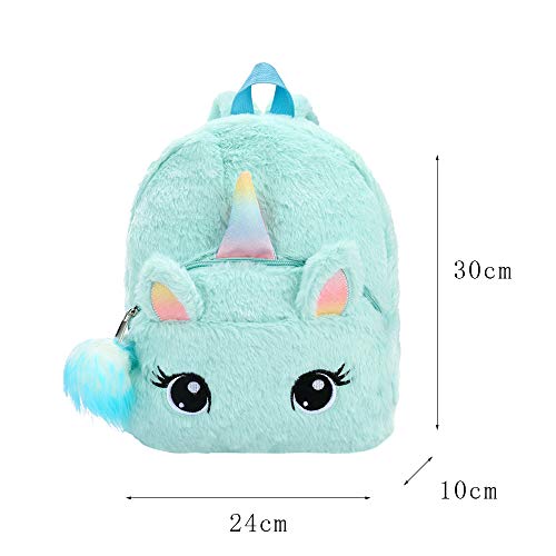 dressfan Mochila con diseño de Unicornio Mochilas Infantiles de Peluche para niños de 2 a 6 años con Colgante de Bola de Pelo