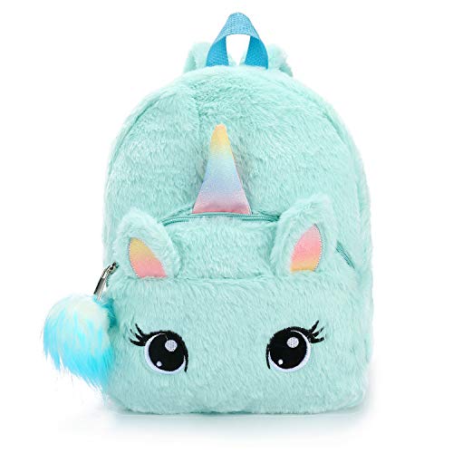 dressfan Mochila con diseño de Unicornio Mochilas Infantiles de Peluche para niños de 2 a 6 años con Colgante de Bola de Pelo