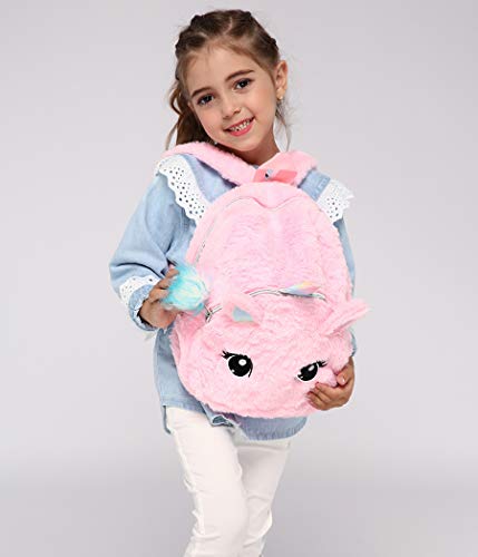 dressfan Mochila con diseño de Unicornio Mochilas Infantiles de Peluche para niños de 2 a 6 años con Colgante de Bola de Pelo