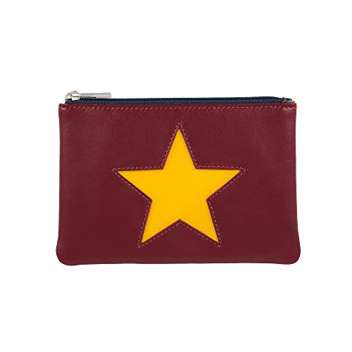 DUDU Pochette Tipo sobre portatodo de Mujer en Piel con Estrella y Cremallera para el Maquillaje, Las Llaves y los Accesorios Burgundy