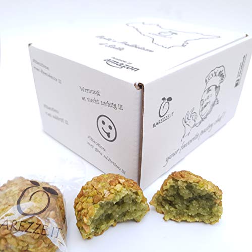 Dulces de almendras sicilanas con pistacho triturado por encima, en un bonito estuche regalo (gr.400). RAREZZE: productos típicos, pasta de almendra, cassate, de pastelería artesanal siciliano