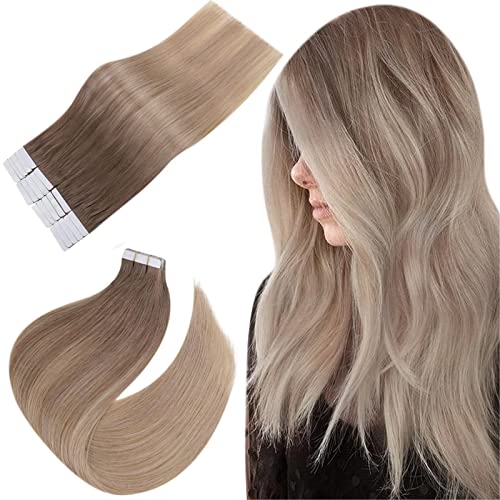 Easyouth Extensiones De Pelo Natural Adhesivas Color Castaño Dorado Mix Rubio Dorado Oscuro 20 Pulgada 50g Invisible Tape on Extensons Adhesive