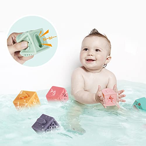 Eendoos 12pcs Mini Bloques de Bebé,Juguetes de Bebé,Bloques de Construcción Suave, Mordedores Juguete, Juguetes de Baño para Bebés Exprimir Educativo con Números Animales Formas(6-36 Meses)