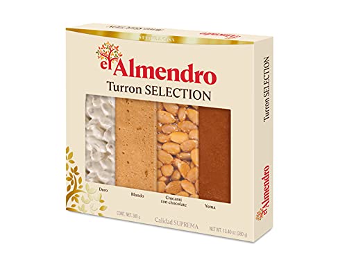 El Almendro, Surtido Turrones Tradicionales, Turrón Sin Gluten, Turrón Tradicional con Caramelo y Almendras Seleccionadas, Receta Tradicional Desde 1880, 370 Gramos