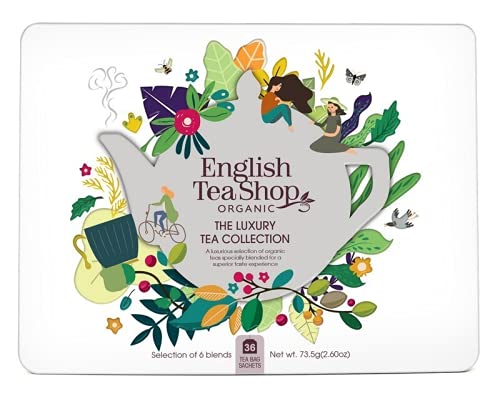 English Tea Shop Selección de surtido de té orgánico y tés de hierbas en lata de metal - 1 x 36 bolsitas de té (73,5 gramos)