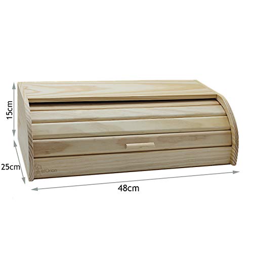 e!Orion Panera de Madera Natural con Tapa Enrollable, Panera o Recipiente de Comida Seca para Almacenamiento de Cocina (48 x 25 x 15 cm)