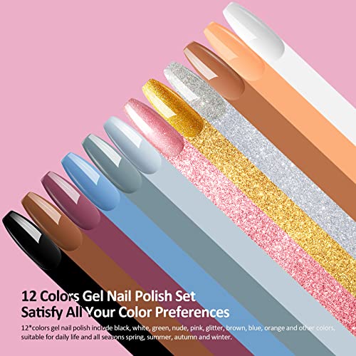 Esmaltes Semipermanentes de Uñas Kit Uñas de Gel Uñas de Gel Kit Completo Gel de Uñas de Gel Pintauñas de Gel 12 Colores Poli Gel Uv Esmalte Pegamento Sólido para Manicura para Niña Mujer