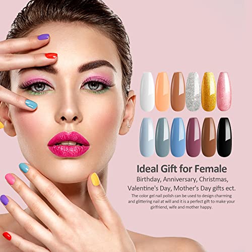 Esmaltes Semipermanentes de Uñas Kit Uñas de Gel Uñas de Gel Kit Completo Gel de Uñas de Gel Pintauñas de Gel 12 Colores Poli Gel Uv Esmalte Pegamento Sólido para Manicura para Niña Mujer