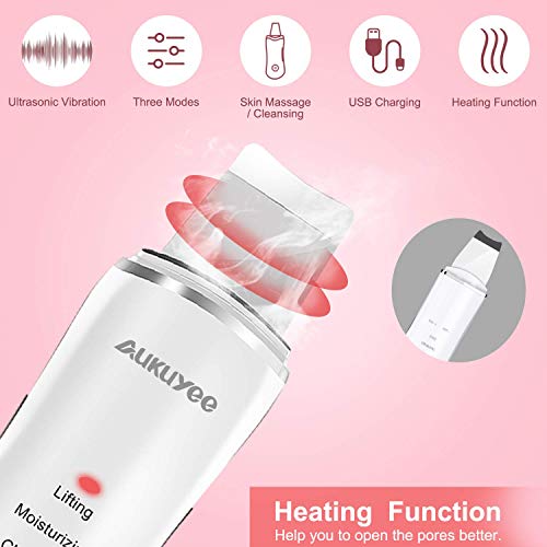 Espatula Ultrasonic Dispositivo, AUKUYEE Ultrasónico de Limpieza de la piel Facial,Depurador de piel facial portátil para Peeling facial poros Limpiador de la piel Dispositivo de belleza para el hogar