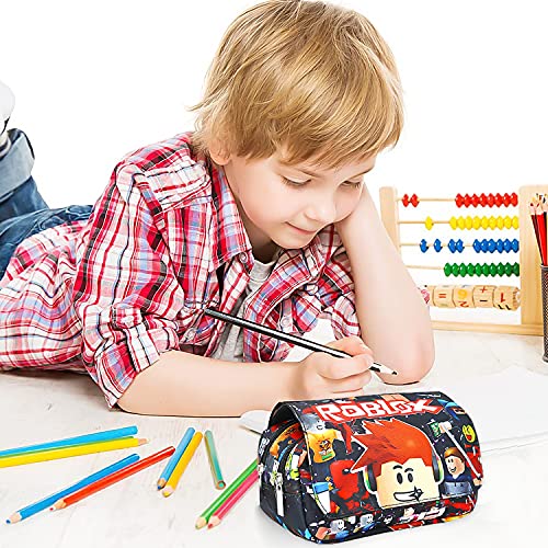 Estuche Escolar Rob-lox, BESTZY Bolsa de Lápiz Portable Estuche Organizador de Material Papelería con Cremallera Doble para Estudiantes en Escuela y Empleados en Oficina