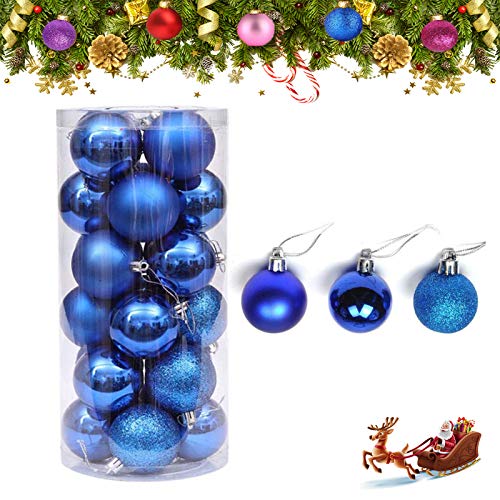 ETHEL Bolas de Navidad,24 Piezas Bolas para Arbol de Navida, Mate y Brillo Mini árbol de Navidad de Las chucherías,Regalos de Colgantes Navidad Fiesta Suministro Hogar Decorativa (Azul)