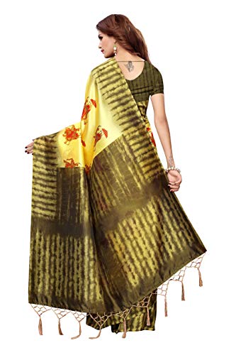 ETHNICMODE Indian Women's Art Silk Fabrics Multi-Colored Printed Sari with Blouse Piece (Fabric) NAGMAA HATHI Lemon