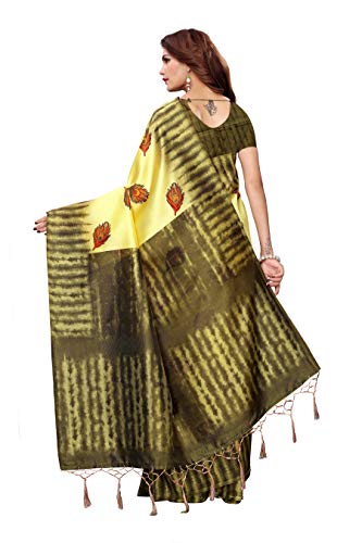 ETHNICMODE Indian Women's Art Silk Fabrics Multi-Colored Printed Sari with Blouse Piece (Fabric) NAGMAA PANKH Lemon