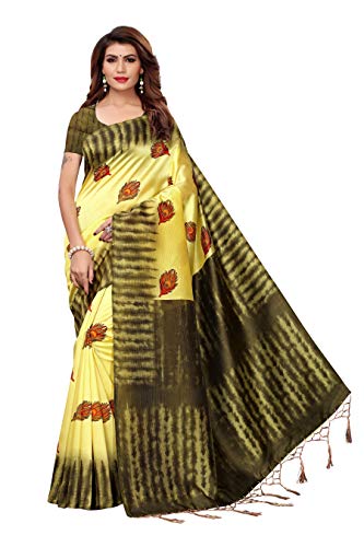 ETHNICMODE Indian Women's Art Silk Fabrics Multi-Colored Printed Sari with Blouse Piece (Fabric) NAGMAA PANKH Lemon