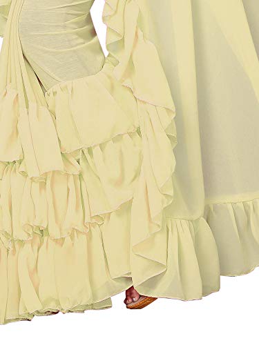 ETHNICMODE Indian Women's Georgette with Ruffle Border Style Sari with Blouse Piece Triple Ruffle Lemon