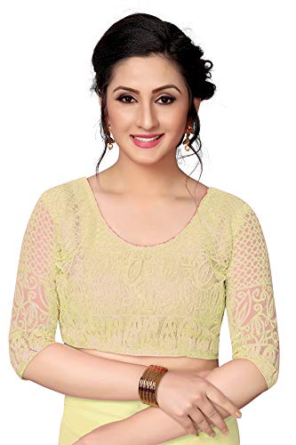 ETHNICMODE Indian Women's Georgette with Ruffle Border Style Sari with Blouse Piece Triple Ruffle Lemon