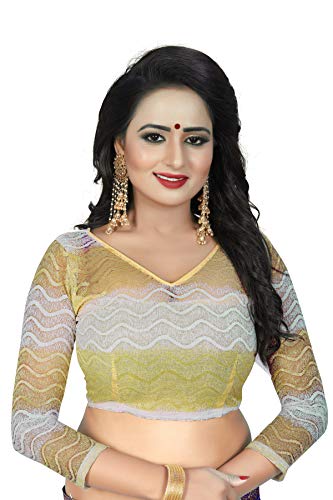 ETHNICMODE Indian Women's Shiffon Bandhani and lehariya Style Sari with Blouse Piece Jaquard Lemon