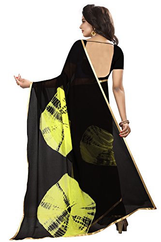 ETHNICMODE Indian Women's Shiffon Bandhani and lehariya Style Sari with Blouse Piece Lemon LAHERIYA