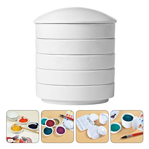 EXCEART Bandeja de Mezcla de Cerámica 5 Capas Redondas de Porcelana Acuarela Paletas de Pigmento de Guache Platos de Tinta Herramienta de Pintura