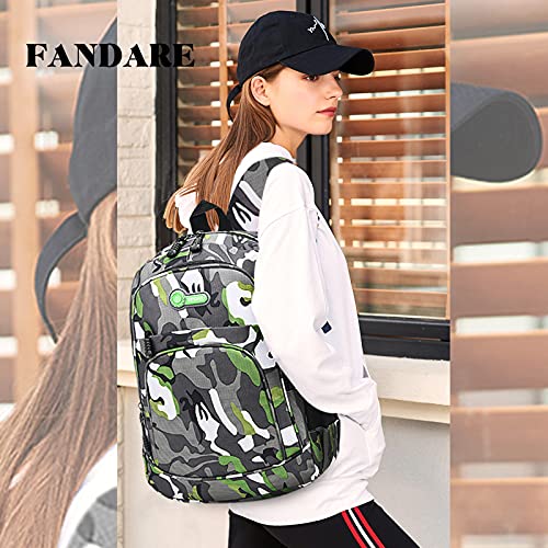 FANDARE Camo Mochila Mochilas Tipo Casual Bolsas Escolares Niña Niño Bolsa de Viaje Bolsos de Mujer Hombre Adolescente Al Aire Libre Partido Viaje Daypack Impermeable Poliéster Verde