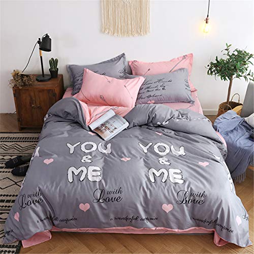 Fansu Juego de Ropa de Cama 4 Piezas, Microfibra Funda de Edredón Sábana Funda de Almohada Cremallera Diseño Funda de Almohada Conjunto De Edredón Hoja Plana (150x200cm,Tu y yo)