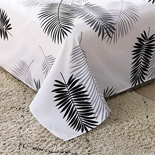 Fansu Juego de Ropa de Cama 4 Piezas, Microfibra Funda de Edredón Sábana Funda de Almohada Cremallera Diseño Funda de Almohada Conjunto De Edredón Hoja Plana (150x200cm,Hoja Blanca Negra)