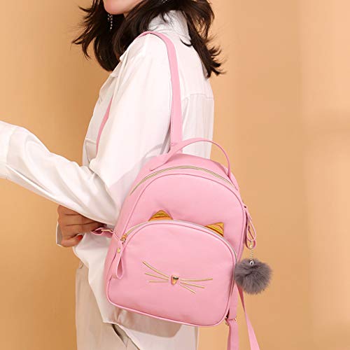 fhdc Mochila Mujeres Estudiantes Mochila Linda Pelota De Pelos Bolso De Escuela De Color Sólido Mochila Bolso De Moda 20 Pulgadas Rosa