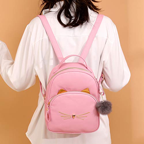 fhdc Mochila Mujeres Estudiantes Mochila Linda Pelota De Pelos Bolso De Escuela De Color Sólido Mochila Bolso De Moda 20 Pulgadas Rosa