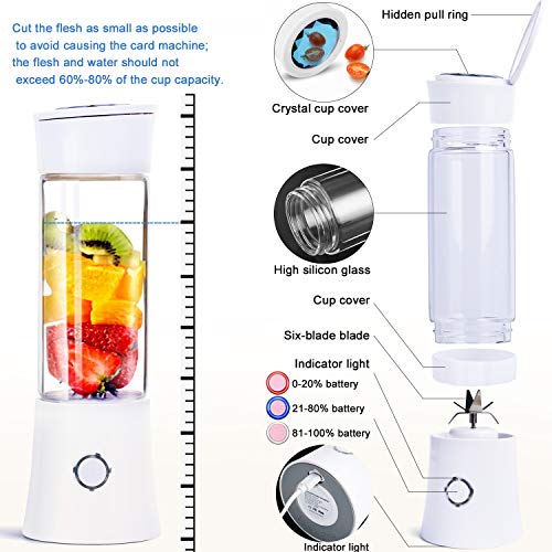 Fityou Batidora de Vaso Individuales, Mini Licuadora Portátil con 6 Cuchillas 480ML Juicer Smoothie Maker USB Recargable Batidoras de Vaso para Fruta, Verdura, Smoothies, Milkshake