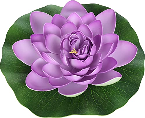 Flor de loto artificial para decoración de estanque, plantas artificiales flotantes para estanque, decoración para jardín, casa, boda (1 pieza XL 28 cm, morado)