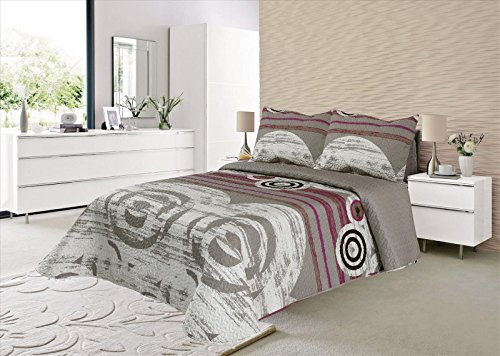 Foren Tex - Colcha Boutí, (S-2683), Reversible, Color Gris, Cama 90 cm, 180 x 260 cm, 1 Funda cojín 50 x 70 cm, Termo Estampada, 220 gr/m2 (Relleno Ligero 80gr/m2)