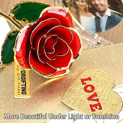 FORGIFTING Roja Rosa Eterna con 1 Marco de Fotos, 1 Tarjeta de Felicitación - Regalo Originales para Mujer Novia Padres en Aniversario Cumpleaños Navidad Reyes Magos San Valentin Jordi Día de la Madre