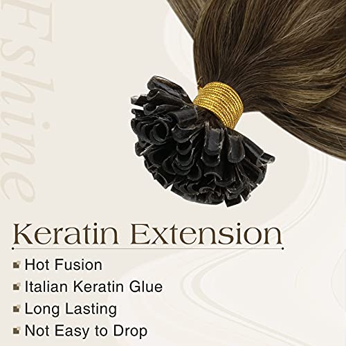 Fshine Nail Tip Keratina 16 Pulgadas De Color De Cabello 4 Decoloración Marrón Oscuro a 27 Rubio Caramelo Mezclado 4 Marrón Extensions De Bonding Remy 50g