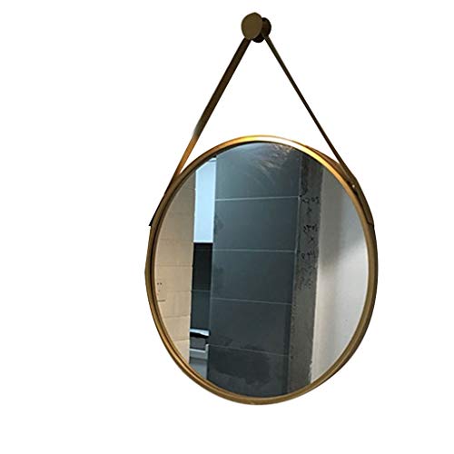 FXBFAG Espejo Colgante con Cuerda, Espejo Colgante Redondo con Marco de Metal Decorado Simplemente y de Lujo para Dormitorio, baño y Sala de Estar Espejo de Maquillaje (Color : Gold, Size : 70cm)