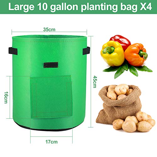 FYTENG Bolsas para Plantar Papas, 4pcs 10 Galones Bolsa No Tejida，Macetero Bolsa Planta Es Adecuado para Papas, Tomates, Zanahorias, Bolsas para Plantar Batatas (Verde Hierba)