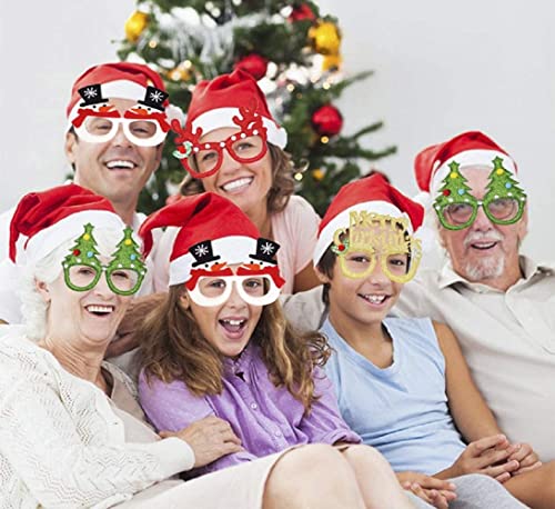 Gafas de Navidad con marco, diademas y gorro de Navidad, 18 piezas, gafas divertidas brillantes y accesorios de decoración de aro de pelo de reno lindo, juego de regalo para regalos de vacaciones