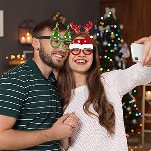 Gafas de Navidad con marco, diademas y gorro de Navidad, 18 piezas, gafas divertidas brillantes y accesorios de decoración de aro de pelo de reno lindo, juego de regalo para regalos de vacaciones