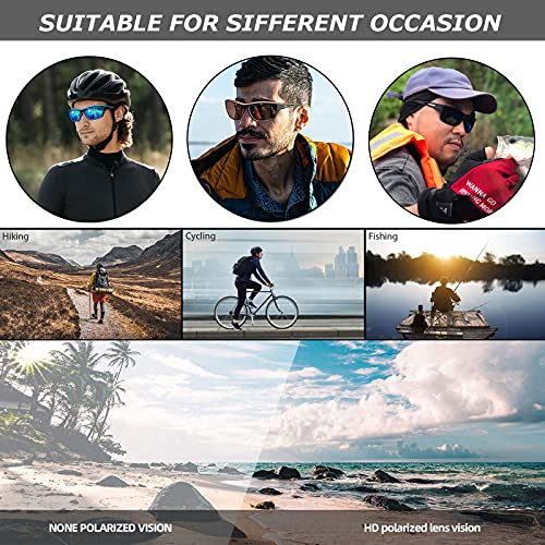 Gafas de sol deportivas hombres polarizadas conducción ciclismo pesca correr gafas UV400 gafas con correa de cuerda, Paquete de 2 (lente negra + lente marrón),