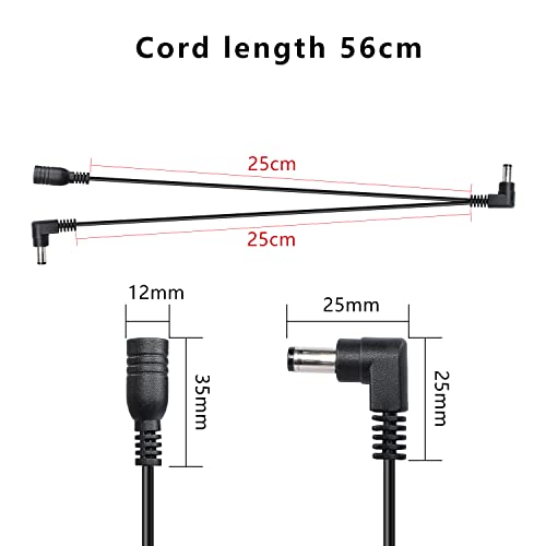 GELRHONR Cable de alimentación de cadena margarita, cable divisor de 1 a 2 vías Daisy Chain Cable divisor de pedal de efecto Guitarra, DC5521 9V 2A Cable divisor con ángulo recto- 1.8 pies