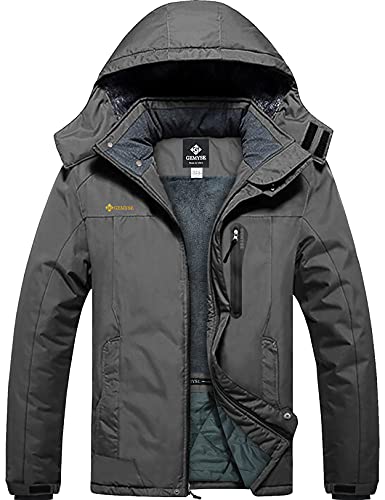 GEMYSE Chaqueta de Esquí Impermeable de Montaña para Hombre Abrigo de Invierno de Lana Antiviento con Capucha (Gris Hierro 08,L)