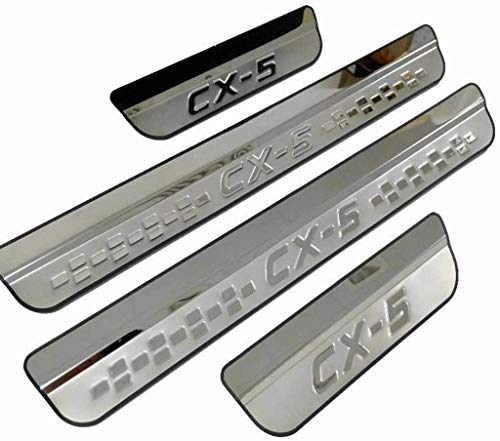 GLFDYC 4 Pcs Car Threshold Bar Door Sill Protector Trim for Mazda CX 5 CX-5 CX5 2017 2018 2019 2020, Stainless Steel Car Welcome Styling Scuff Plate Accessories