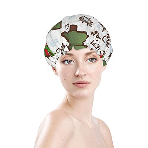 Gorro de ducha de dibujos animados de Navidad para las mujeres, PC 1 Ducha sombrero impermeable de doble capa-Reus Capas de baño elásticas capaces para niñas Spa Uso para el hogar, hotel y peluquería.